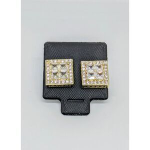 Mens New 14K Gold Filled Square CZ cluster Screwback Iced out Earrings (unisex)